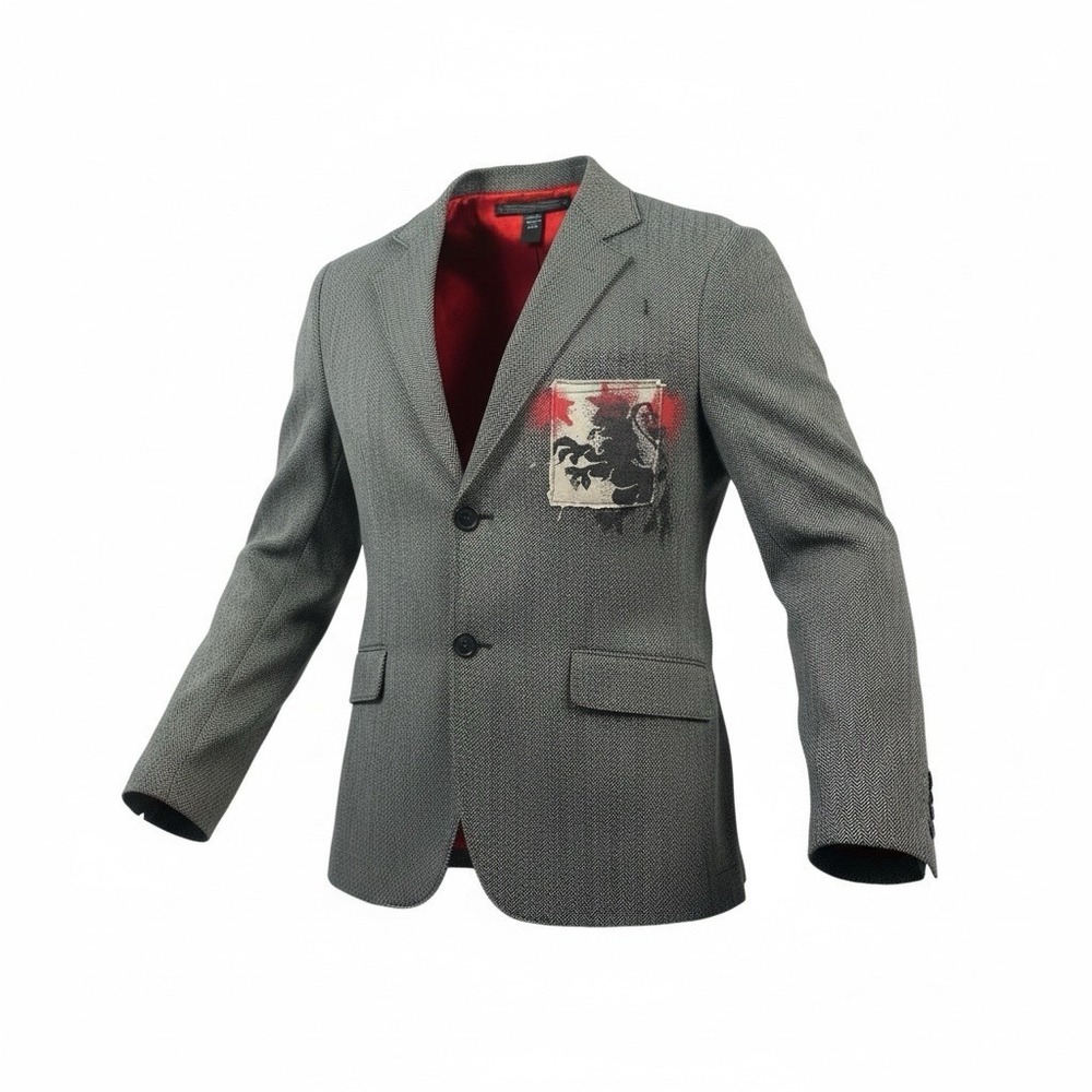 Our Silent Procession Vintage Y2K Herringbone Blazer 100% Cotton‎ XL Skull Rare